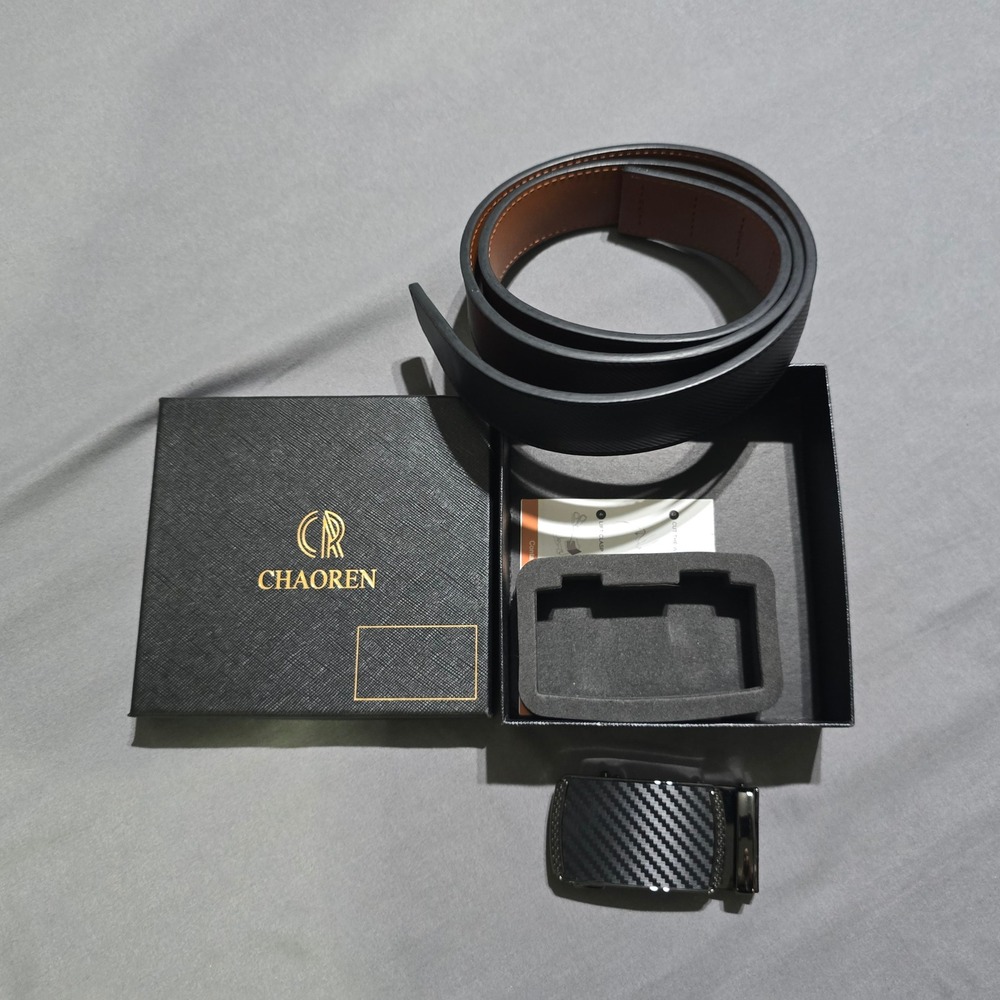 CHAOREN Ratchet‎ Belt Mens Adjustable Black Carbon Fiber Automatic Buckle Boxed